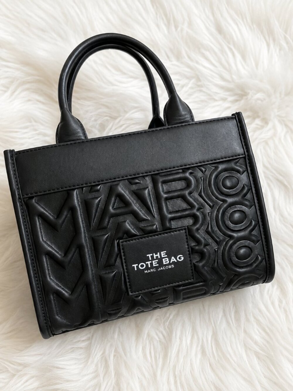 NWT Marc Jacobs The Tote Bag Black Embossed Monogram Mini Tote